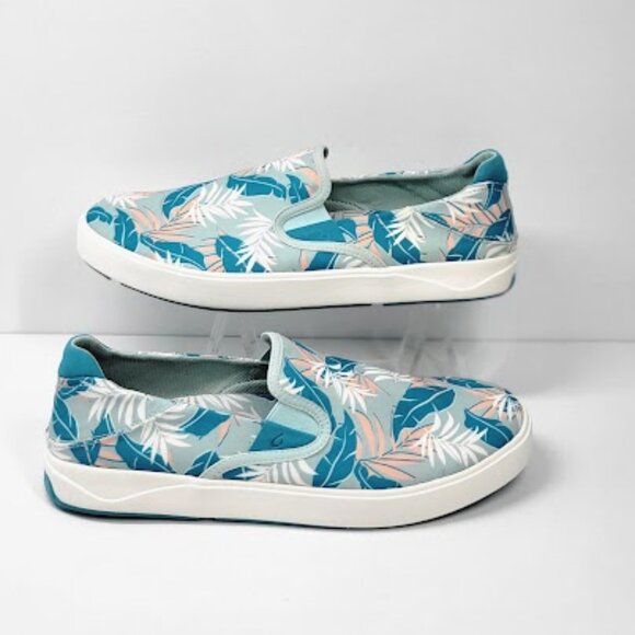OLUKAI MEN\'S lae\'ahi Pa\'l slip-on sneakers print palms blue Sz 11.5 NEW main image 6
